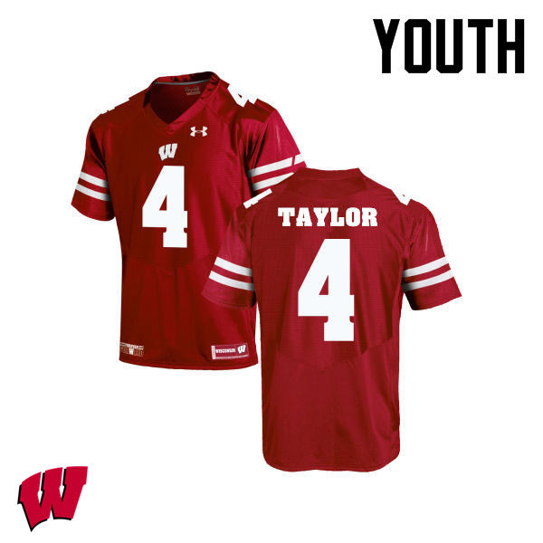 Youth Winsconsin Badgers #4 A.J. Taylor College Football Jerseys-Red - Click Image to Close